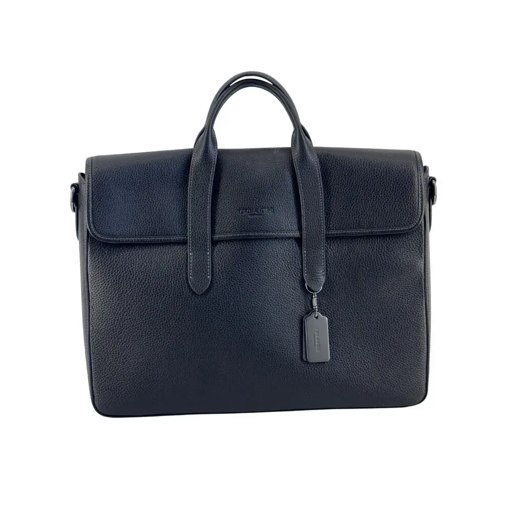 Coach Sullivan Black Pebbled Leather Briefcase Laptop Bag of office grandpacore